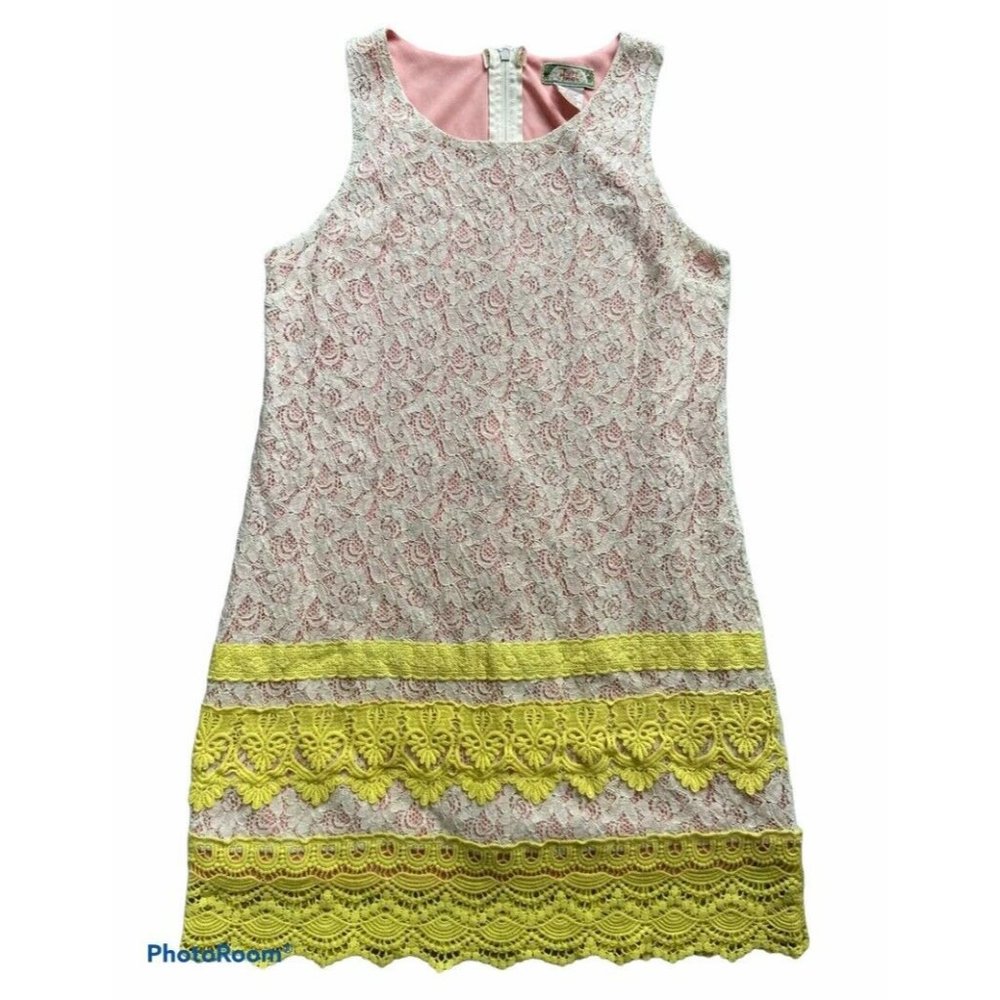 Flying Tomato lace dress ivory, peach & lime sz L